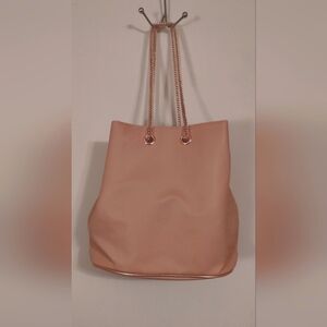 NWOT Olympia Pinkish Bucket Handbag with Gold Stripe and Rose gold color Chain